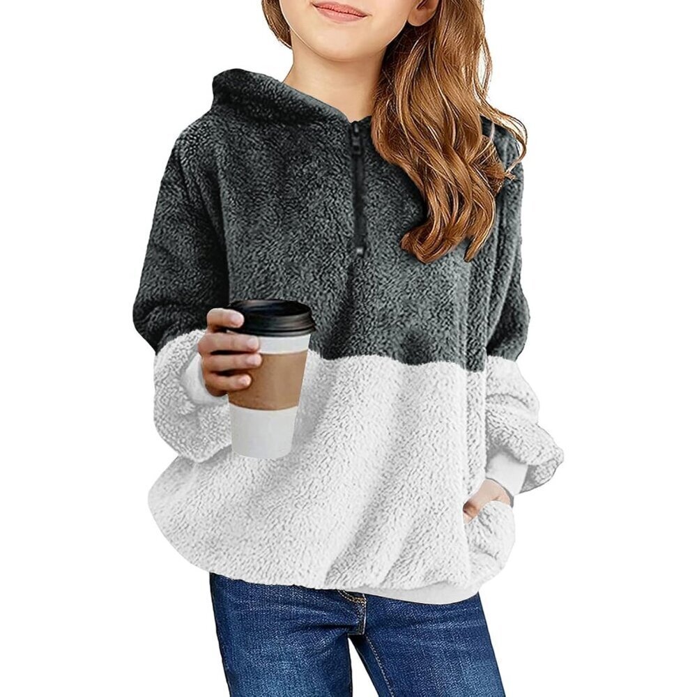 Girls Fuzzy Fleece Pullover Hoodies Sweatshirt Casual Loose Outwear Coat with Po